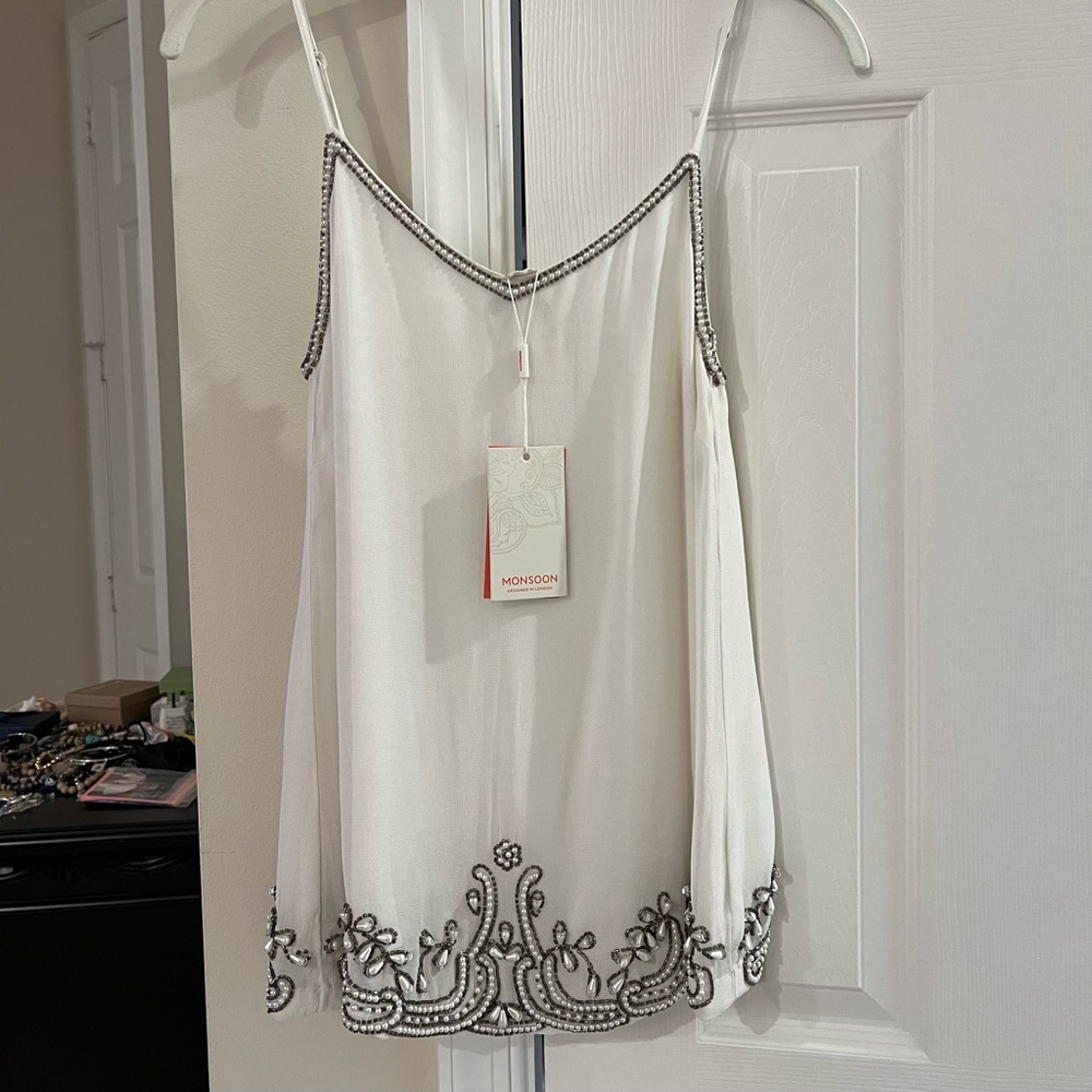 Brand new classy tank top with decorative pearls